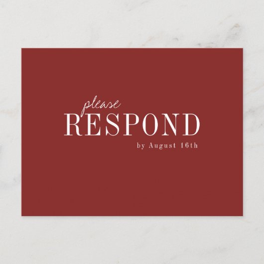 モダンタイポグラフィブルゴーニュ秋の結婚式RSVP インビテーションポストカード (正面)