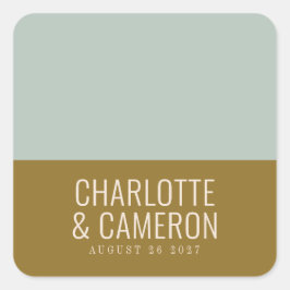 モダンタイポグラフィブルーとオリーブ結婚のカスタム スクエアシール