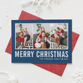 モダンタイポグラフィブルーフォトコラージクリスマス シーズンカード