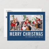 モダンタイポグラフィブルーフォトコラージクリスマス シーズンポストカード (正面/裏面)