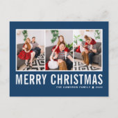 モダンタイポグラフィブルーフォトコラージクリスマス シーズンポストカード (正面)