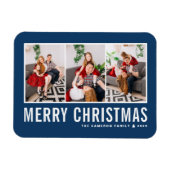 モダンタイポグラフィブルーフォトコラージクリスマス マグネット (横)