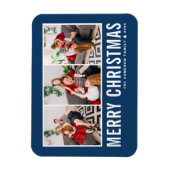 モダンタイポグラフィブルーフォトコラージクリスマス マグネット (縦)