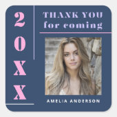 モダンタイポグラフィブルーフォト卒業ありがとう スクエアシール (正面)