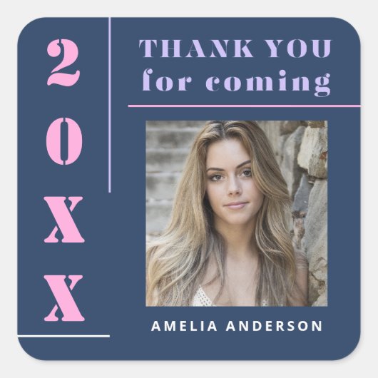モダンタイポグラフィブルーフォト卒業ありがとう スクエアシール (正面)