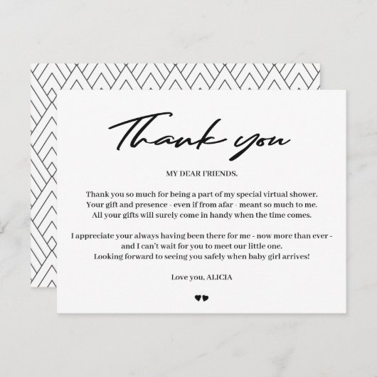 モダンタイポグラフィベビー仮想シャワー感謝していユー サンキューカード (正面/裏面)
