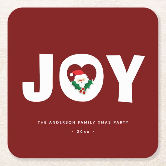 モダンタイポグラフィホリーシンプルジョイクリスマスパーティー スクエアペーパーコースター (正面)