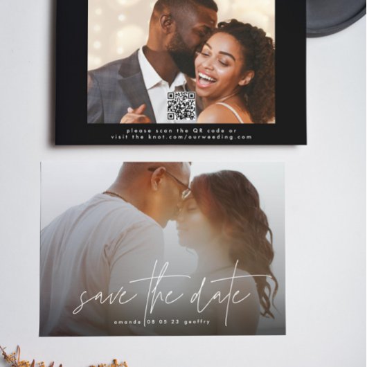 モダンタイポグラフィホワイトオーバーレイ写真QRコード セーブザデート