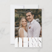 モダンタイポグラフィホワイトオーバーレイ結婚文字の写真 サンキューカード (正面)