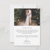 モダンタイポグラフィホワイトオーバーレイ結婚文字の写真 サンキューカード (裏面)
