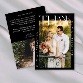 モダンタイポグラフィホワイトオーバーレイ結婚文字の写真 サンキューカード