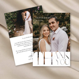 モダンタイポグラフィホワイトオーバーレイ結婚文字の写真 サンキューカード