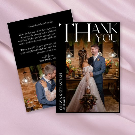 モダンタイポグラフィホワイトオーバーレイ結婚文字の写真 サンキューカード