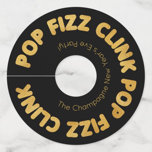 モダンタイポグラフィポップ・アートのフィズンクリンク新年のイブWi ワイングラスタグ (正面)