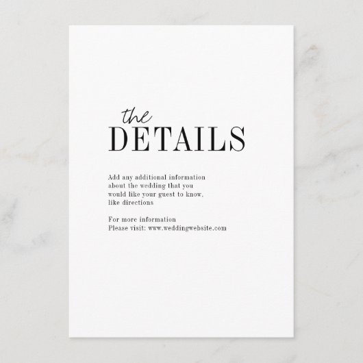 モダンタイポグラフィミニマルエレガント詳細カード エンクロージャーカード (正面)