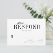 モダンタイポグラフィミニマル白黒RSVP 出欠カード (スタンド正面)