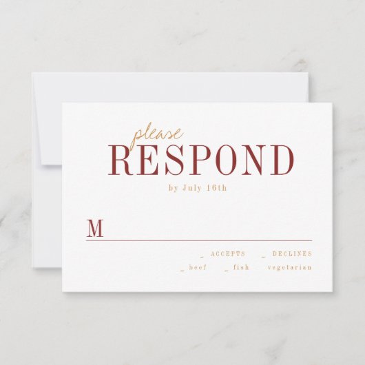 モダンタイポグラフィミニマル秋の結婚式RSVP 出欠カード (正面)