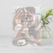 モダンタイポグラフィミニマ結婚リストの色あせた写真 招待状 (スタンド正面)