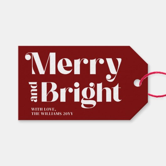モダンタイポグラフィメリーと明るいギフトラベル ギフトタグ (正面(横))