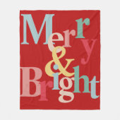 モダンタイポグラフィメリーと鮮やかな赤 フリースブランケット (正面)