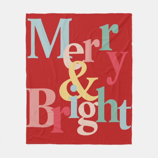 モダンタイポグラフィメリーと鮮やかな赤 フリースブランケット (正面)