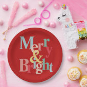 モダンタイポグラフィメリーと鮮やかな赤 ペーパープレート (パーティー)