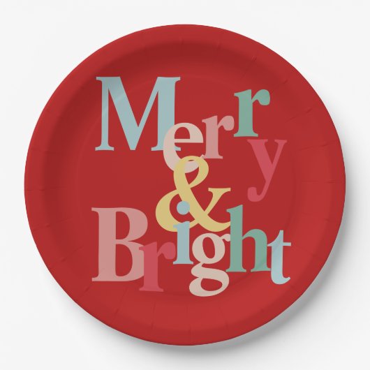 モダンタイポグラフィメリーと鮮やかな赤 ペーパープレート (正面)