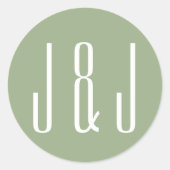 モダンタイポグラフィモノグラムはっきりしたセージ ラウンドシール (正面)