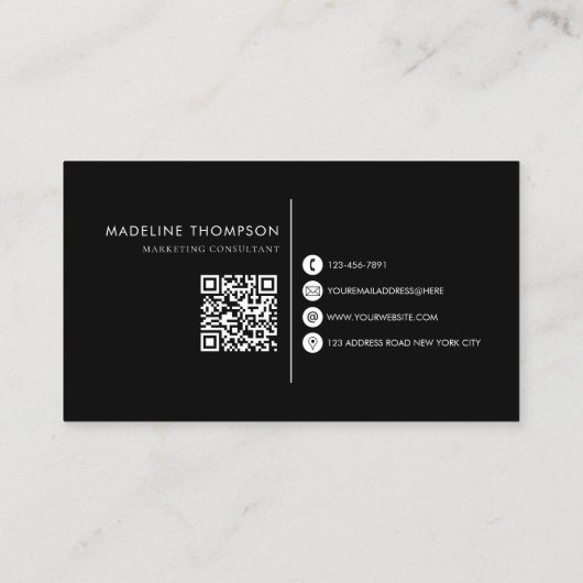 モダンタイポグラフィモノグラムブラックQRコード 名刺 (裏面)