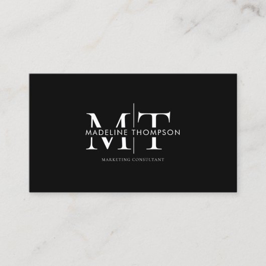 モダンタイポグラフィモノグラムブラックQRコード 名刺 (正面)