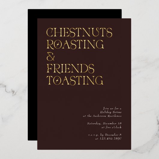 モダンタイポグラフィユニークホリディソーリー招待状 箔シーズンカード (正面/裏面)