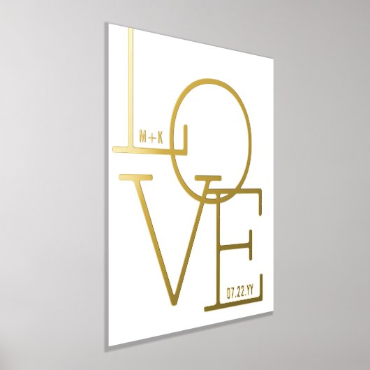 モダンタイポグラフィラブイニシャル結婚ズ日付金ゴールド 箔ポスター (レイダウン)