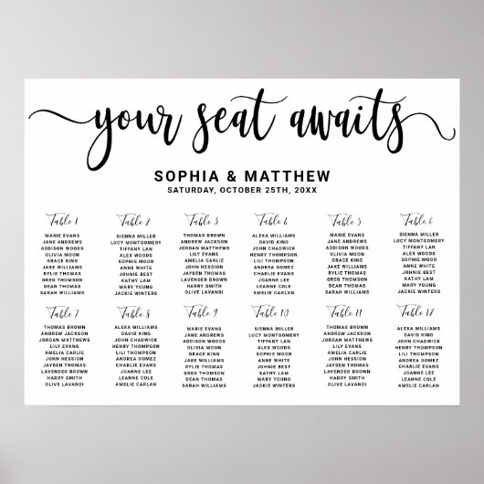モダンタイポグラフィレタリング結婚の座席表 ポスター (正面)