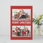 モダンタイポグラフィレッドフォトクリスマスカード (スタンド正面)