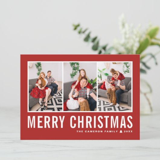 モダンタイポグラフィレッド写真コラージュのクリスマス シーズンカード (スタンド正面)