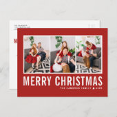 モダンタイポグラフィレッド写真コラージュのクリスマス シーズンポストカード (正面/裏面)