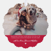 モダンタイポグラフィレッド2写真クリスマス オーナメントカード (裏面)