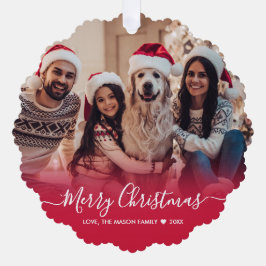 モダンタイポグラフィレッド2写真クリスマス オーナメントカード