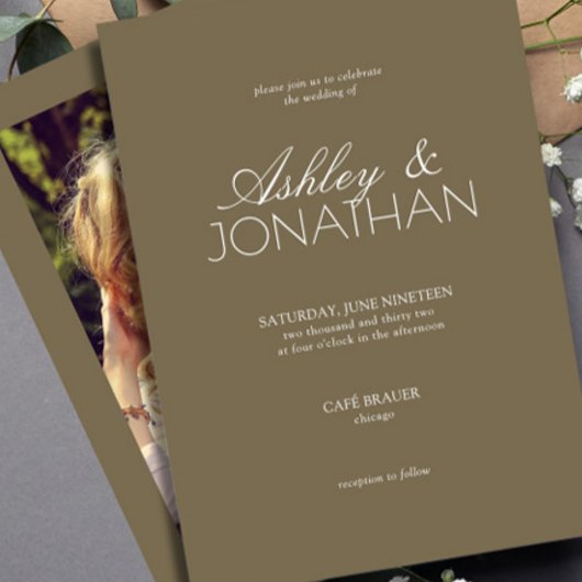 モダンタイポグラフィ中心の写結婚真 招待状