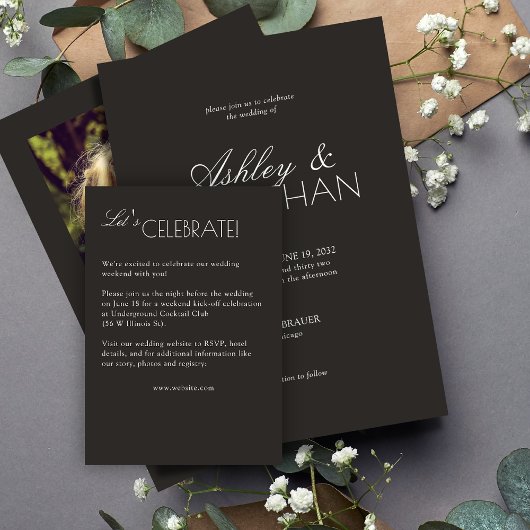 モダンタイポグラフィ中心結婚の エンクロージャーカード