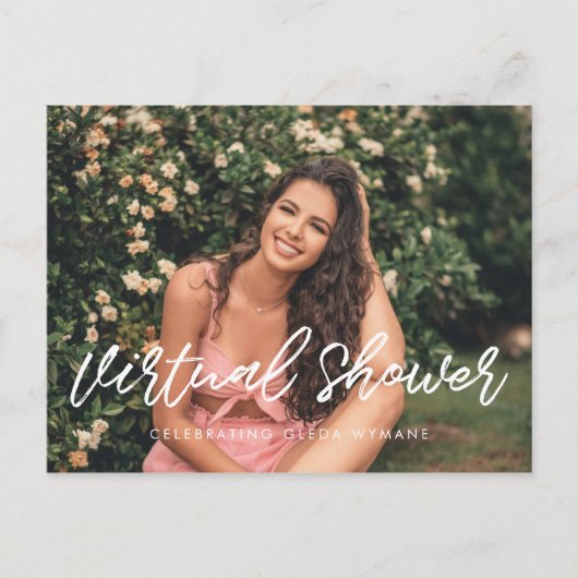 モダンタイポグラフィ仮想ブライダルシャワー写真 ポストカード (正面)