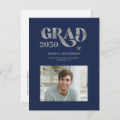 モダンタイポグラフィ光銀グリッター卒業 案内ポストカード (正面/裏面)