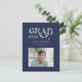 モダンタイポグラフィ光銀グリッター卒業 案内ポストカード (スタンド正面)