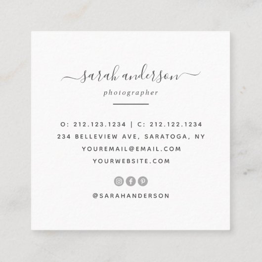 モダンタイポグラフィ写ミニマル真 スクエア名刺 (裏面)