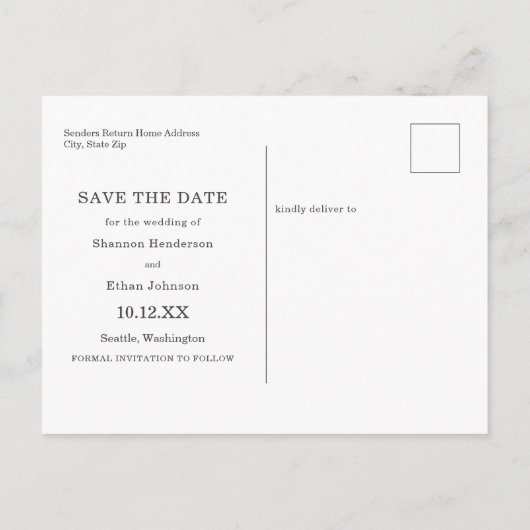 モダンタイポグラフィ写真の保存日付 案内ポストカード (裏面)