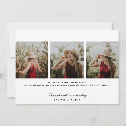 モダンタイポグラフィ写真の卒業発表 招待状 (裏面)