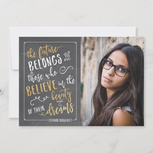 モダンタイポグラフィ写真の卒業発表 招待状 (正面)