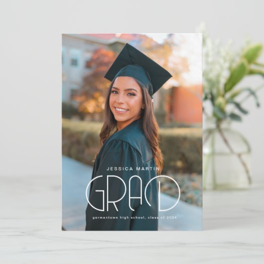モダンタイポグラフィ写真の卒業発表 招待状 (スタンド正面)