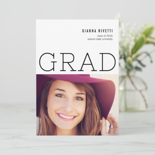 モダンタイポグラフィ写真の卒業発表 案内状 (スタンド正面)