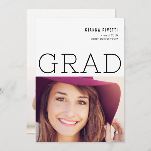 モダンタイポグラフィ写真の卒業発表 案内状 (正面/裏面)